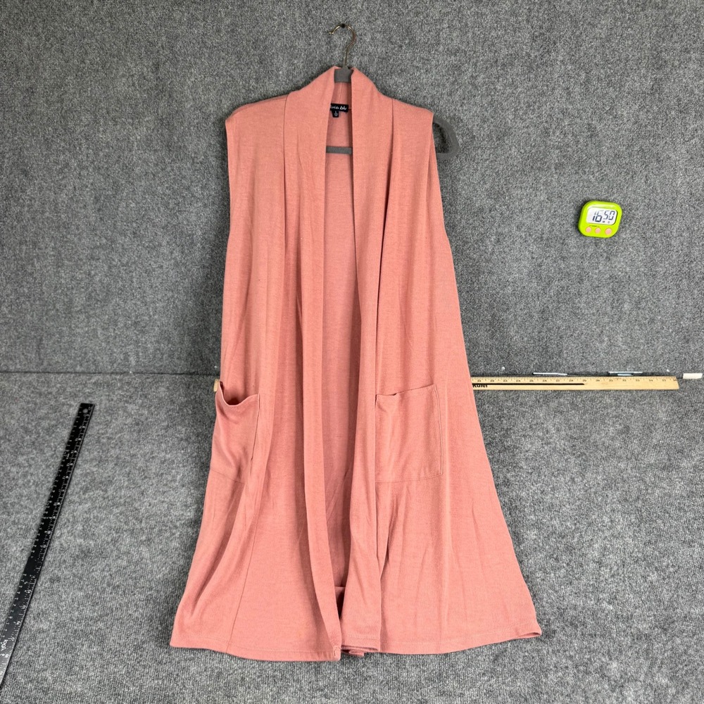 Olivia Blu Vest Womens Size L Pink Longline Open Front Knit Pockets Sleeveless
